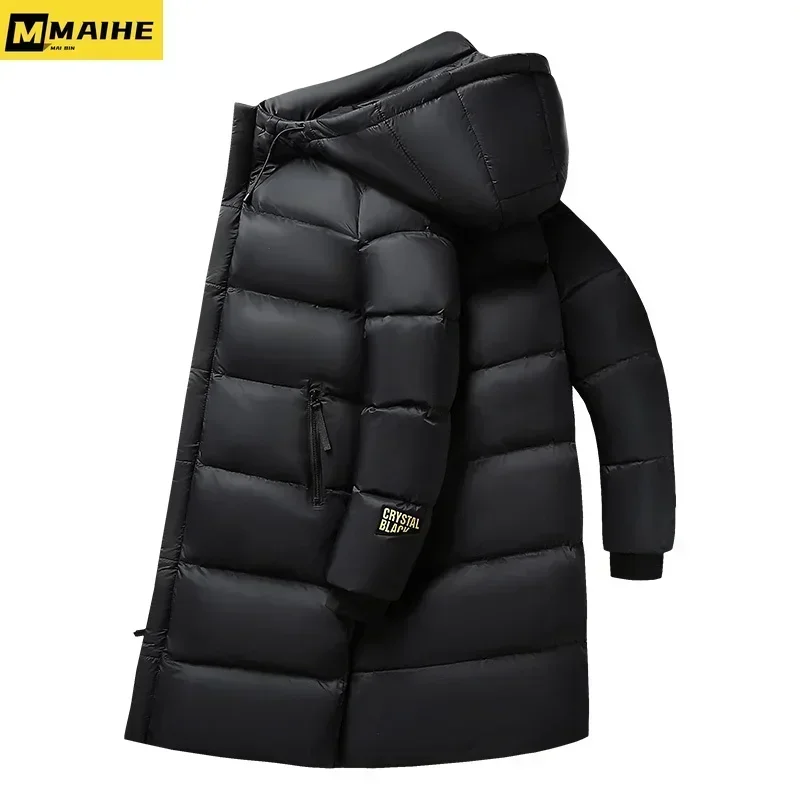 Winter New Men Warm Thick Long Down Jacket Coat Mens Hooded Waterproof Black Gold Puffer Jacket Men Casual Windproof Parkas Male