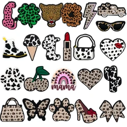 1/23PCS Leopard Print Shoe Charms Cute Heart Cow Lipstick Shoe Accessories for Women Sneaker Clog Buckle Pin Shoe Decorations