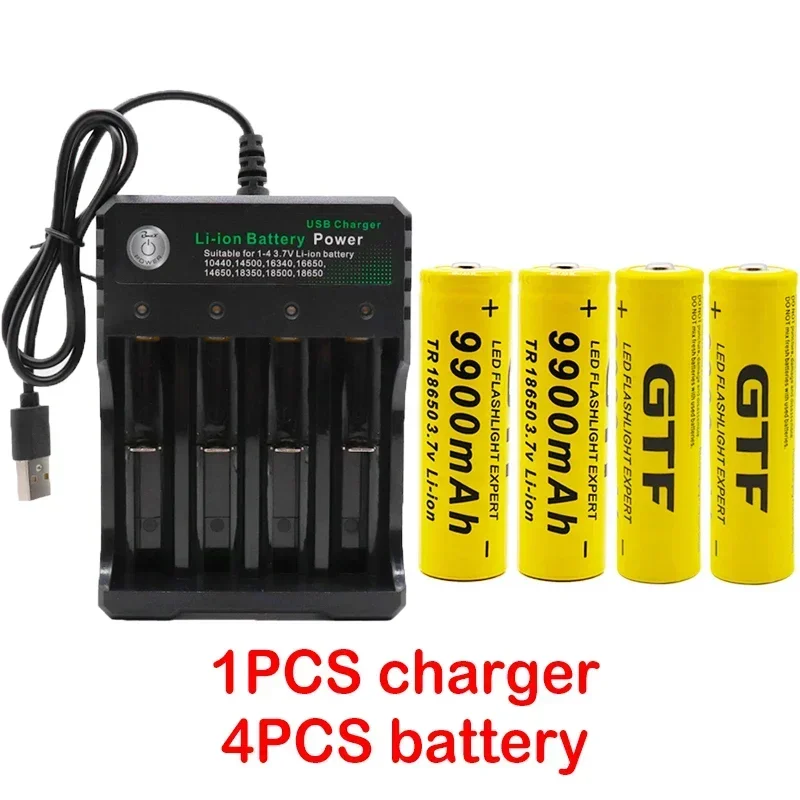 

100%New18650 battery 3.7V 9900mAh rechargeable li-Ion battery with charger for Led flashlight batery litio battery+1 USB Charger