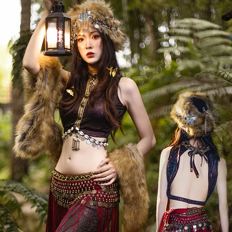 

Hani Ethnic Photography Photo Set Yunnan Tribe Princess Set Tribal Ethnic Tourism Photography Suit Belly Dance Set 2025 NEW