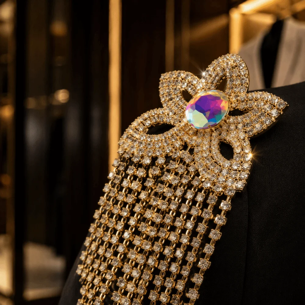 Rhinestone Shoulder Epaulets Sparkly AB Crystal Fringe Shoulder Ornament Lightweight Exaggerated Clothing Accessory