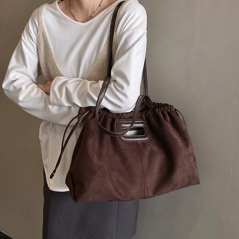 

Suede Tote Bag, Solid Color Shoulder Purse for Women, Vintage Fringe Crossbody, Minimalist Day to Night Bag, Textured Sling Bag