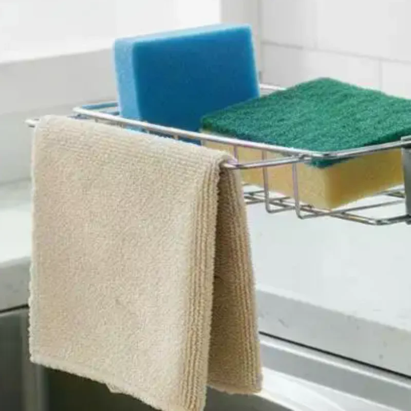Stainless Steel Kitchen Faucet Sink Caddy With Adjustable Clamp And Rust Resistant Surface Perfect Storing Sponges