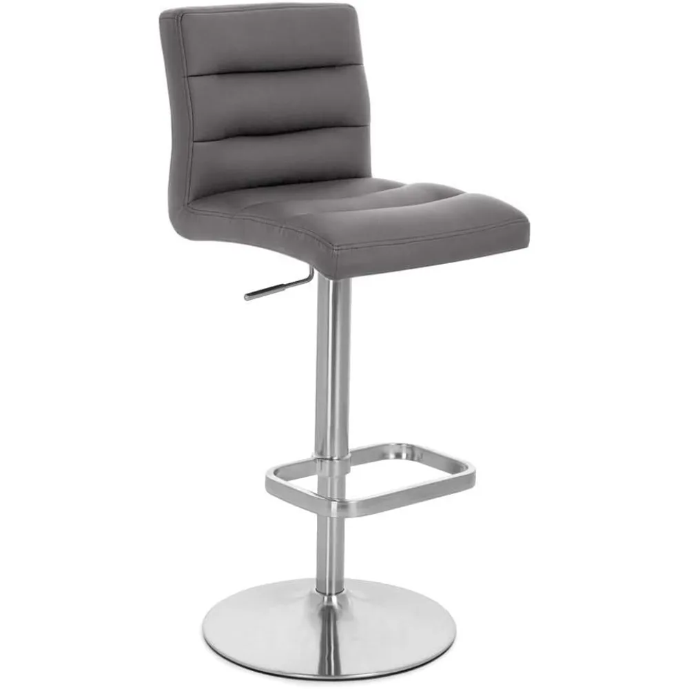 Furniture Lush Adjustable Height Slate Swivel Armless Bar Stool with Brushed Steel Base