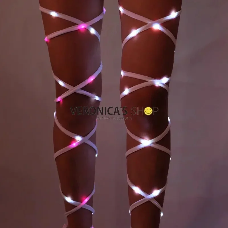 Light Up Leg Straps Punk Cross Bandage Women Party Nightclub Stage Wear Accessories Pole Dance Props Fancy Stockings Kpop Wear