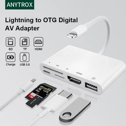 Lightning to HDMI Digtial AV Adapter,iPhone to TV/Projector Connector Otg Cable Charge/SD/TF/USB 1080P Video Sync Screen