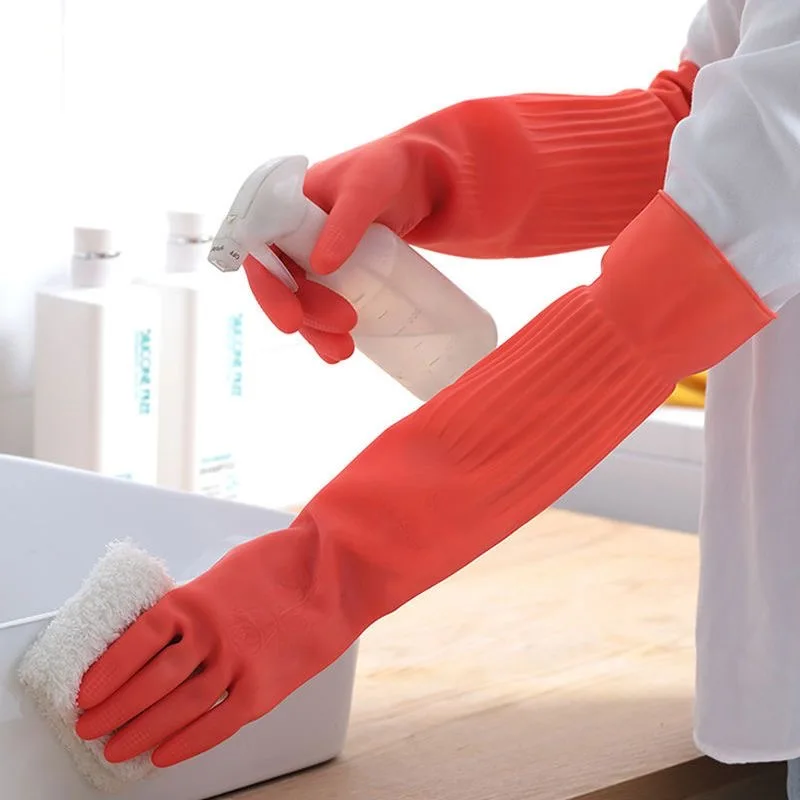 1Pair Lengthen Dishwashing Cleaning Gloves Latex Rubber Waterproof Work Hand Gloves for Household Scrubber Kitchen Clean Tools