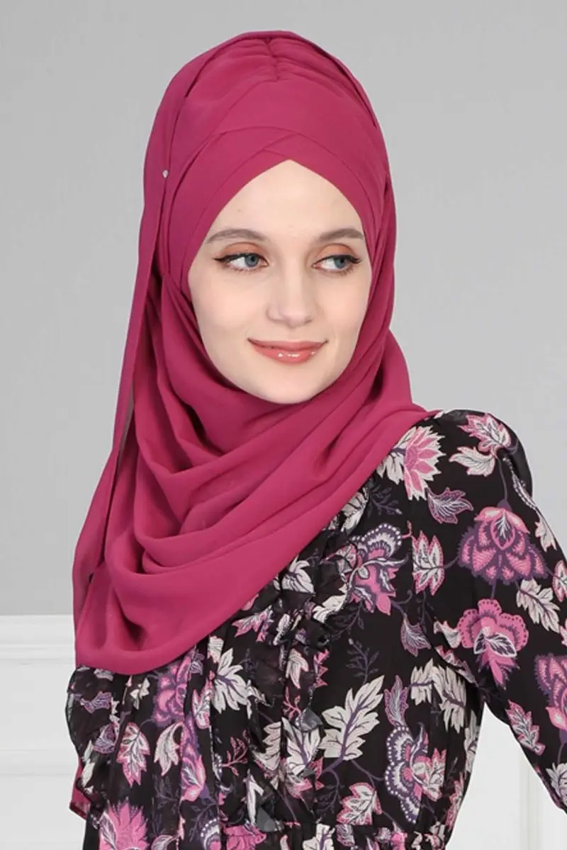 Cross practical chiffon shawl fuchsia