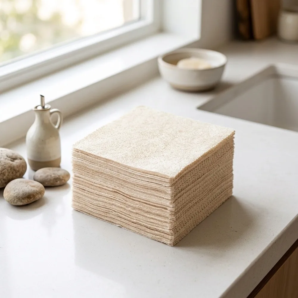 Biodegradable Loofah Dishcloth for Dishes Appliances Countertops and Produce For Cleaning Yellow 20x20cm 25x25cm
