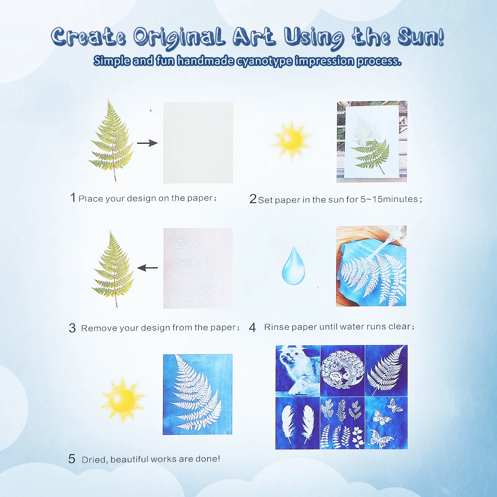1Set Cyanotype Paper Sun Print Paper Sheets for DIY Art Projects Drawing Printmaking Craft Supplies Sun Print Kit