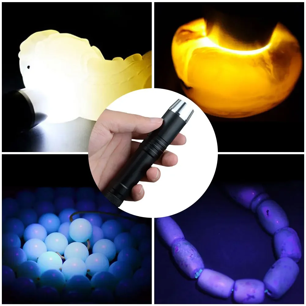 UV Led Flashlight Ultraviolet 365nm/395nm UV White Yellow 3 LEDs Lanterna Jade Jewelry Money Identification Pet Stains Marker