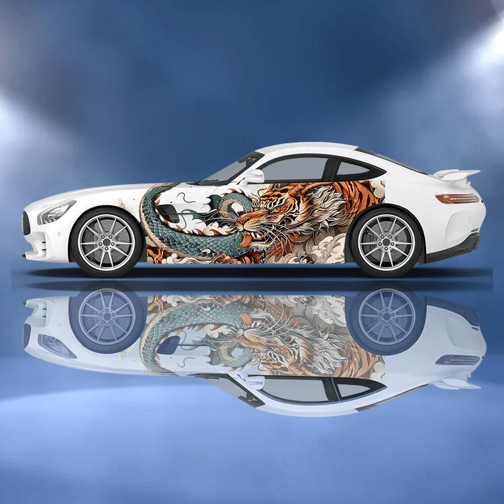 2Pcs Dragon and Tiger Fighting Car Sticker Full Body Decoration Covering Scratches Protect Car Sticker Waterproof Car Vinyl Wrap