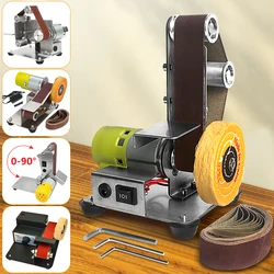 110V-220V Desktop Vertical Mini Belt Sander Electric Sanding Polishing Grinding Machine 7 Speed With Grinding Wheel 10PCS Belt