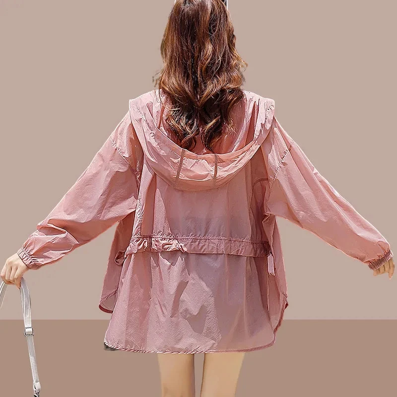 Korean Fashion New Summer Casaco Feminino Solid Color Women's Spring Jacket 2024 All-Match Jackets Hooded Thin Sunscreen Coat