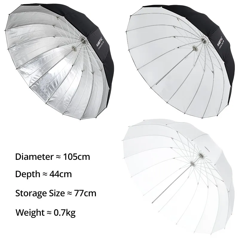 AMBITFUL 105cm 130cm 160cm Deep Parabolic Black Silver White Reflective Umbrella Studio Light Umbrella Diffuser Cover Cloth