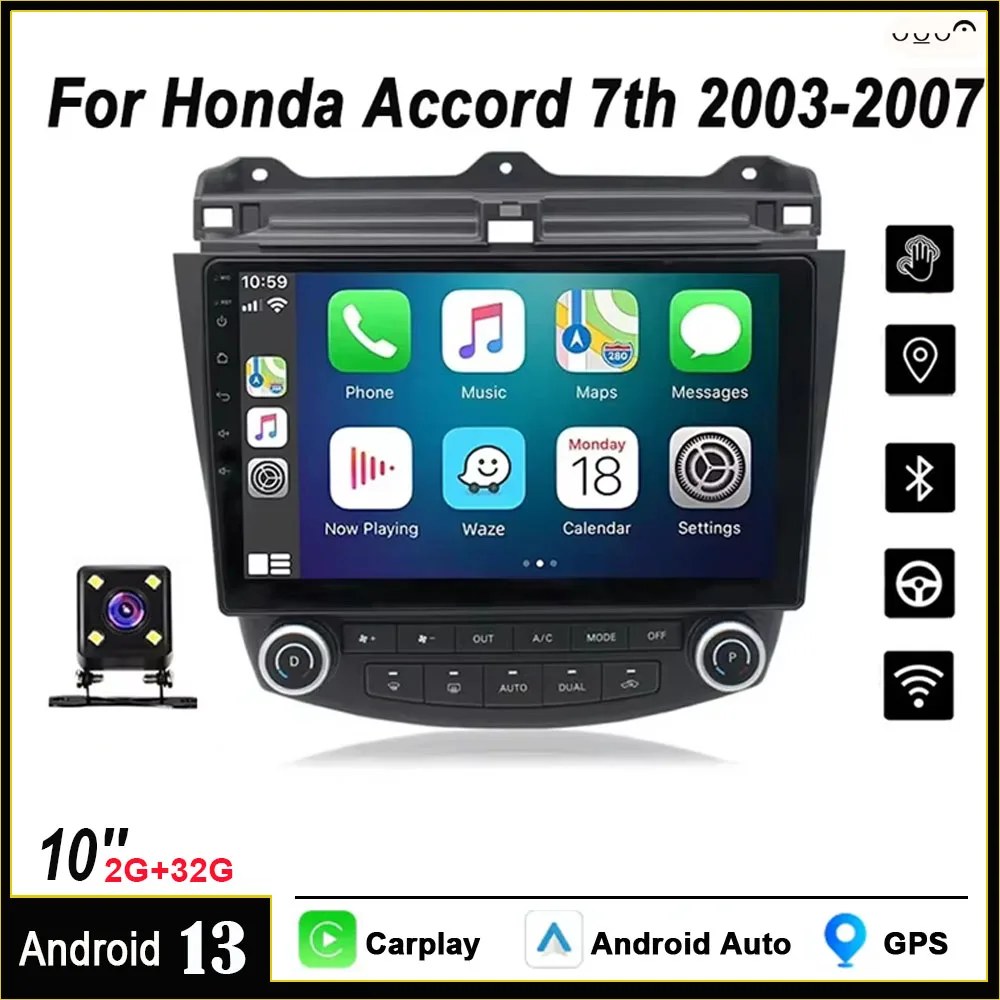 

Car Stereo Radio Support Wireless CarPlay & Android Auto for Honda Accord 7th 2003-2007 10.1 Inch IPS Touch Screen Bluetooth