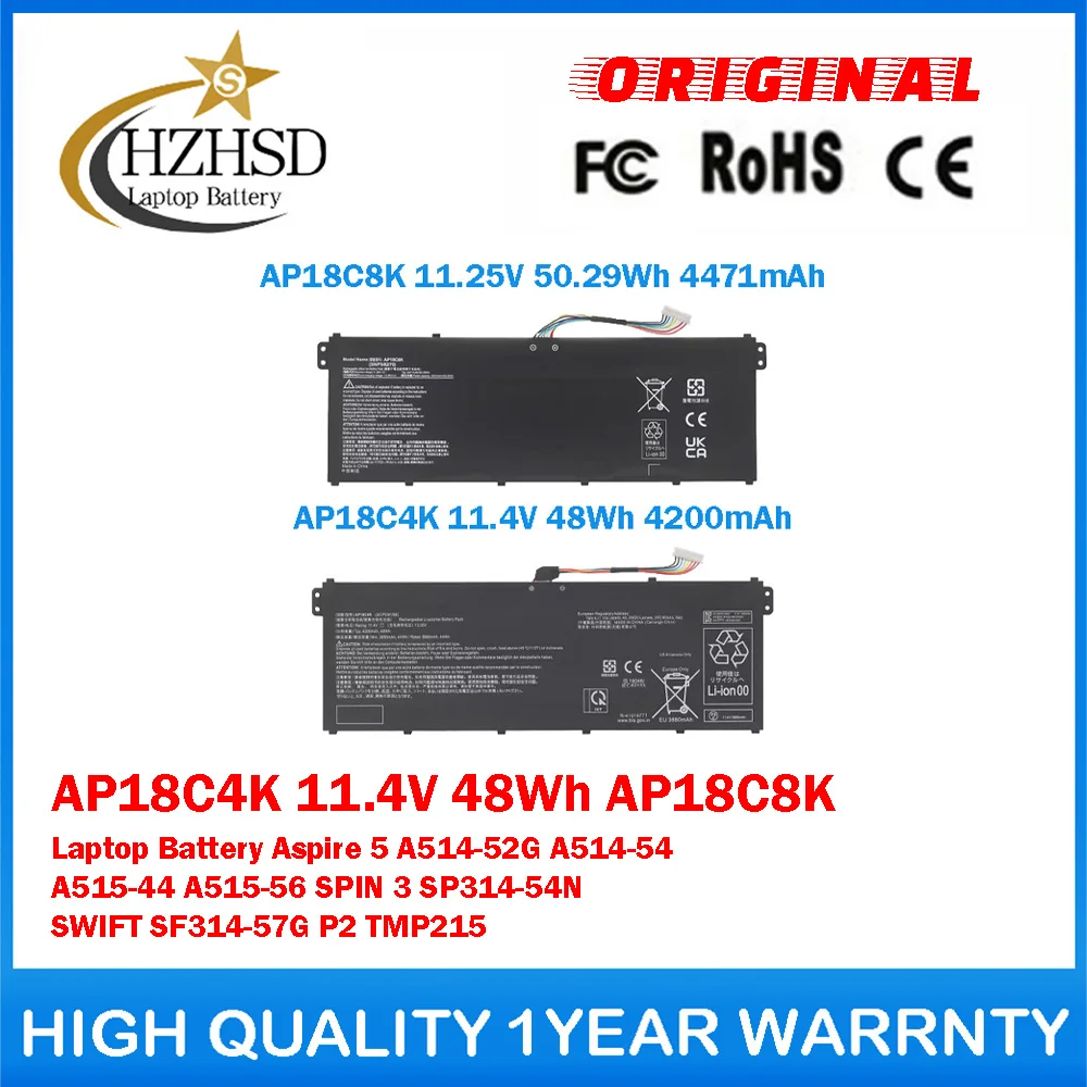 

AP18C4K 11.4V 48Wh AP18C8K Genuine Original Laptop Battery For Acer Aspire 5 A514-52G A514-54 A515-44 A515-56 SPIN 3 SP314-54N