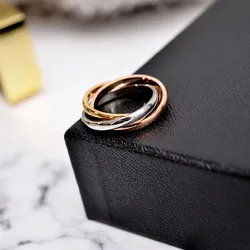 3 Colors 3 Circles Finger Ring for Woman Man Couple Wedding Jewelry 316L Stainless Steel High Polished PVD Gold Color Jewelry