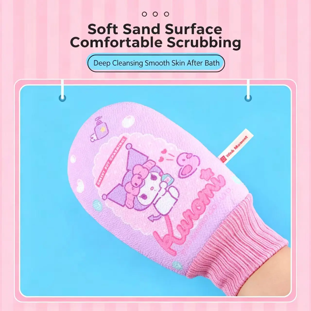 Official Licensed 250D Medium Sand Exfoliating Bath Mitt Cute Cinnamoroll Kuromi Stretch Elastic Cuff Labor Saving Dead
