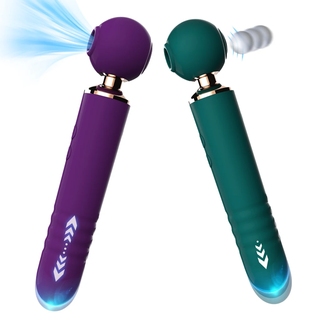 Rechargeable Thrusting Vibrators Powerful AV Magic Wand 3in1 Beating Clitoris G Spot Stimulator Clit Sucker For Women Sex Toys