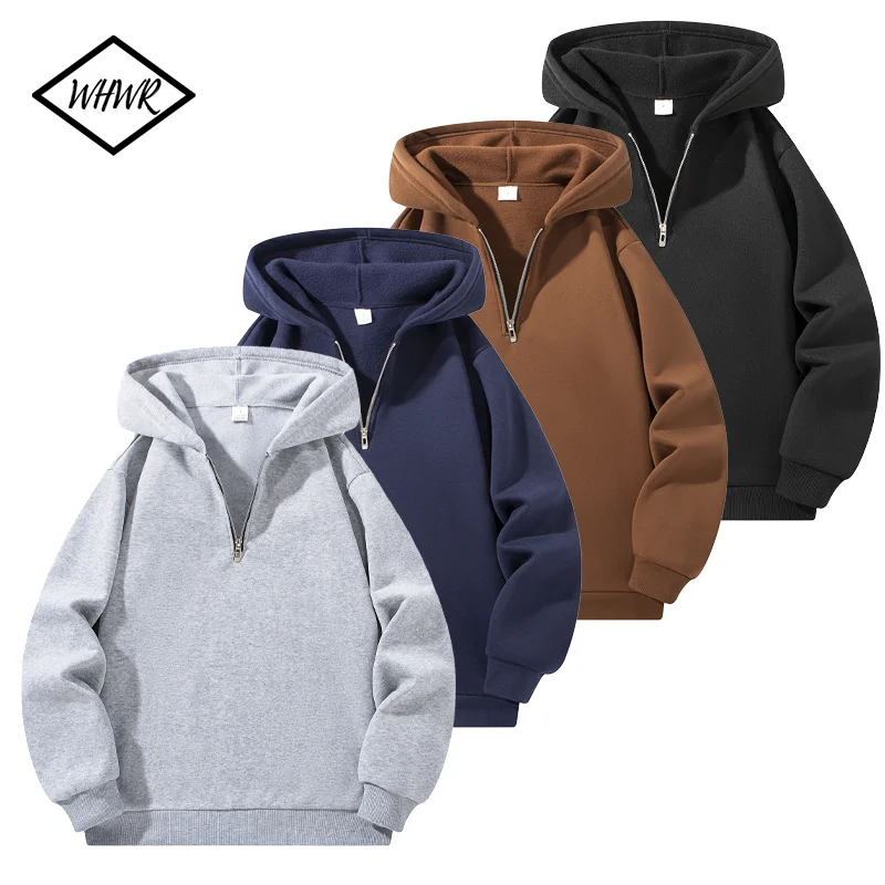 Sudadera informal para hombre, sudaderas con capucha de manga larga con cuello levantado, jersey con media cremallera, sudadera lisa, ropa de calle para exteriores de otoño para hombre