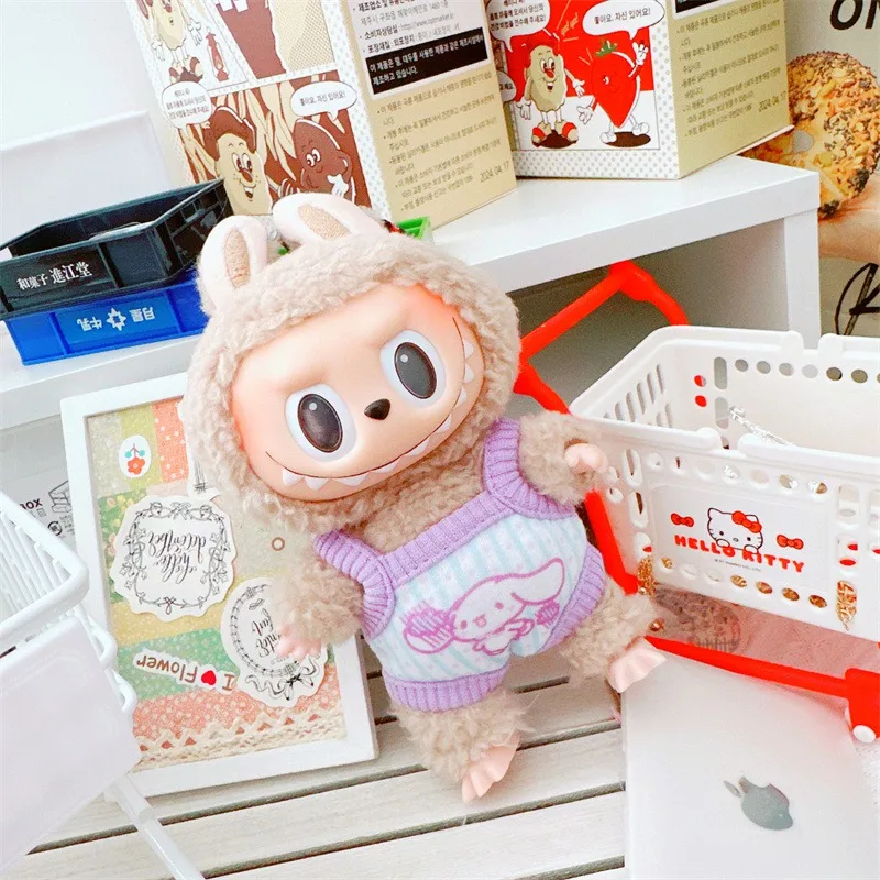 17cm Cute Mini Plush Doll's Clothes Outfit Accessories for Labubu Dolls T-shirt Sling Jumpsuit Jacket Fans Gift