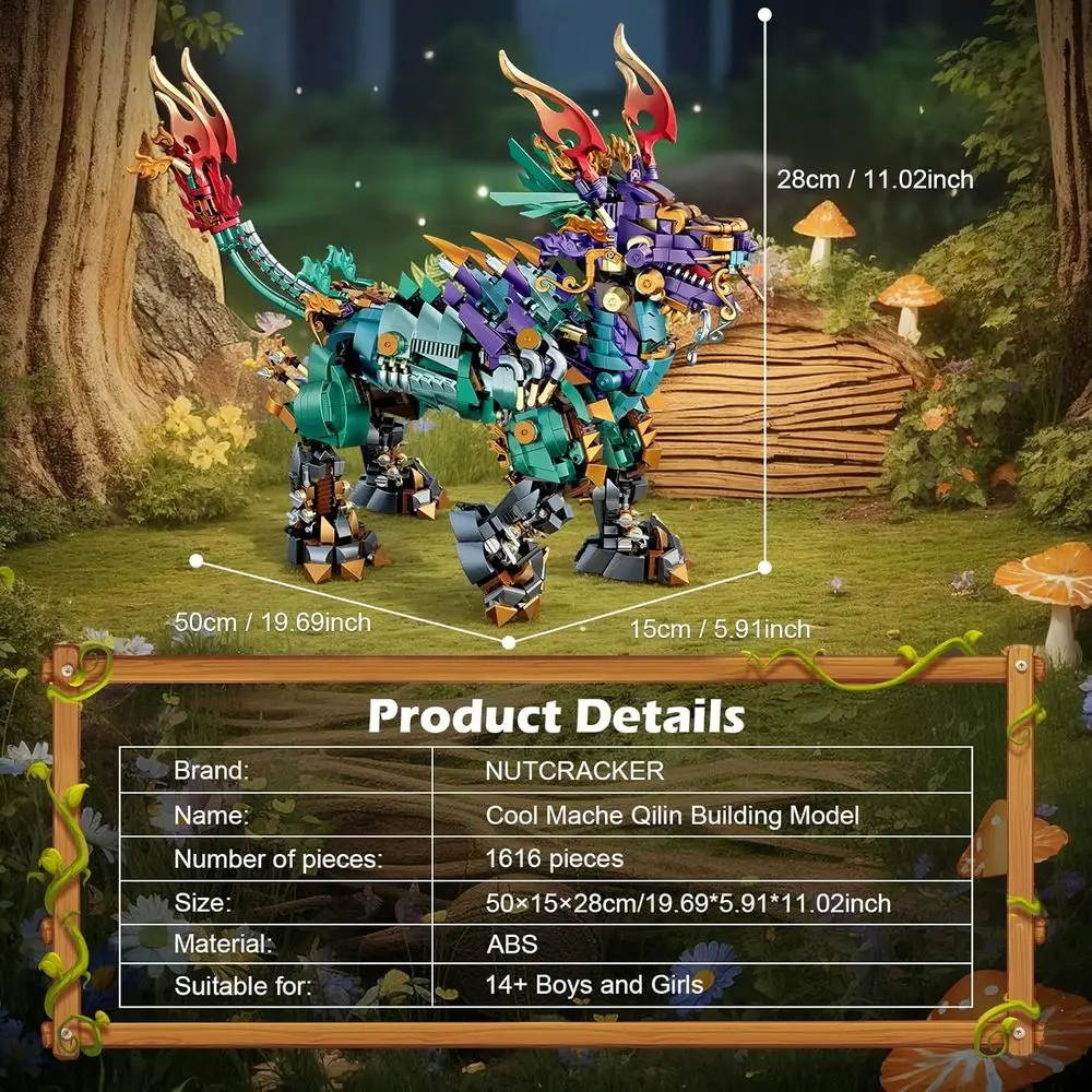 บล็อกตัวต่อยูนิคอร์นเครื่องกลกิริน โชคดี, ชุดของเล่นสะสม 1616 ชิ้นสำหรับผู้ใหญ่, ของขวัญวันเกิดหรือวันอีสเตอร์ที่สมบูรณ์แบบ