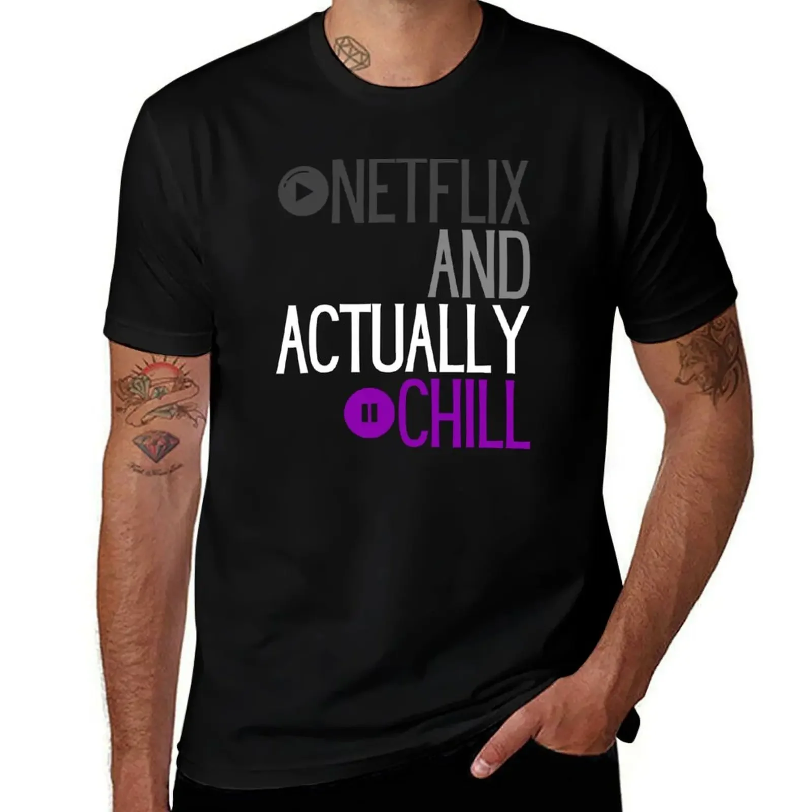 

Netflix and Actually Chill. Asexual Pride T-Shirt shirts graphic tees plain summer 2025 mens tall t shirts