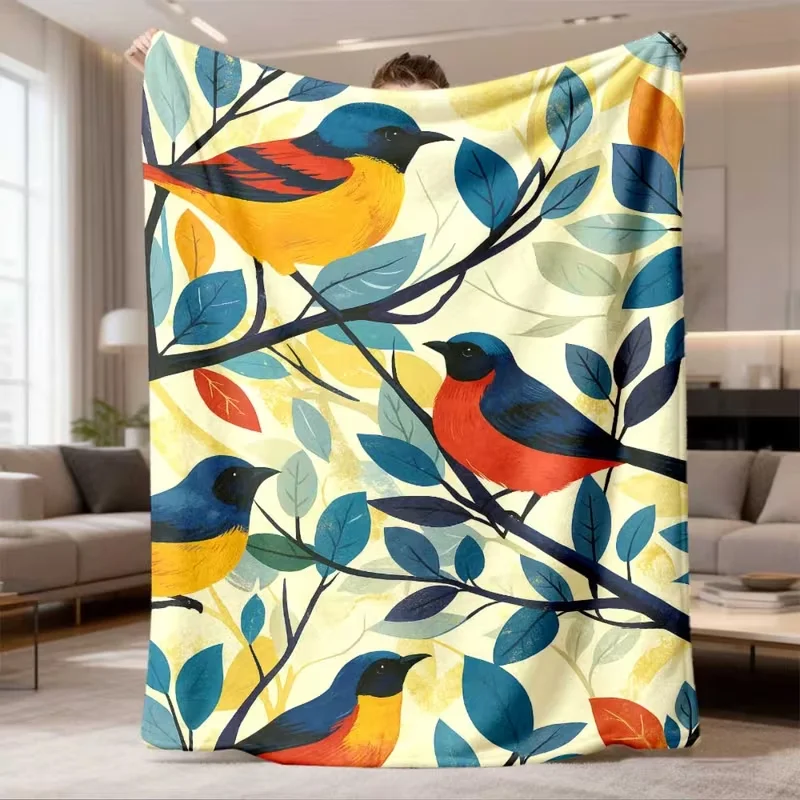 Cute Cartoon Pigeon Blanket Green Background Bird Print Soft Warm Blanket Sofa Bed Room Decor All Season