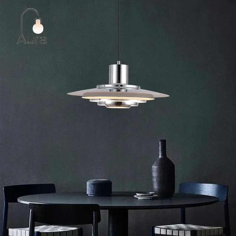 الشمال مصباح الأبيض الفضة معدن E27 بساطتها LED الثريا الفن تصميم المطبخ غرفة نوم ديكور المنزل قابل للتعديل قلادة ضوء #2