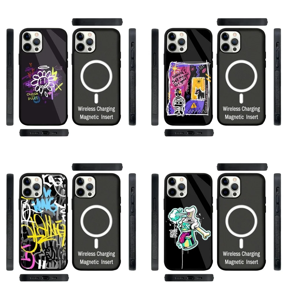 Cartoon graffiti illustration Art Phone Case Strong Magnetic For IPhone 15,14,13,Pro,Max,Plus,11,12,Mini For Magsafe Wireless