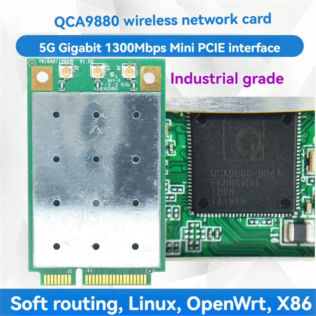 N88R! QCA9880 WLE900VX WIFI Card+3XAntenna 1300Mbps 5Ghz Mini PCIE Wireless WiFi Adapter Module for Win7 8 10 11 Linux OpenWrt