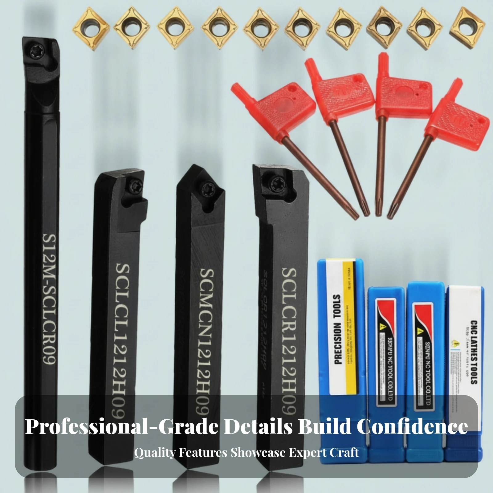 4 Pieces Carbide Insert Holder Set Colored Handle Screw-Clamp Lathe Holder Metal Shaft Wear Resistant