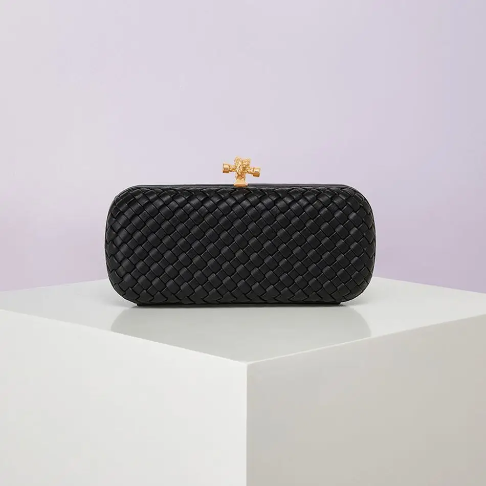 Bolso de noche de PU tejido B Home, estilo bandolera, con cadena, de mano, grande, estilo de marca, tipo caja, de hombro, mod...