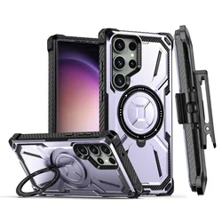 For Samsung Galaxy S23 S22 S24 S25 Ultra Plus Armor Rugged For MagSafe Magnetic Phone Case With Ring Holder Belt Clip Holster