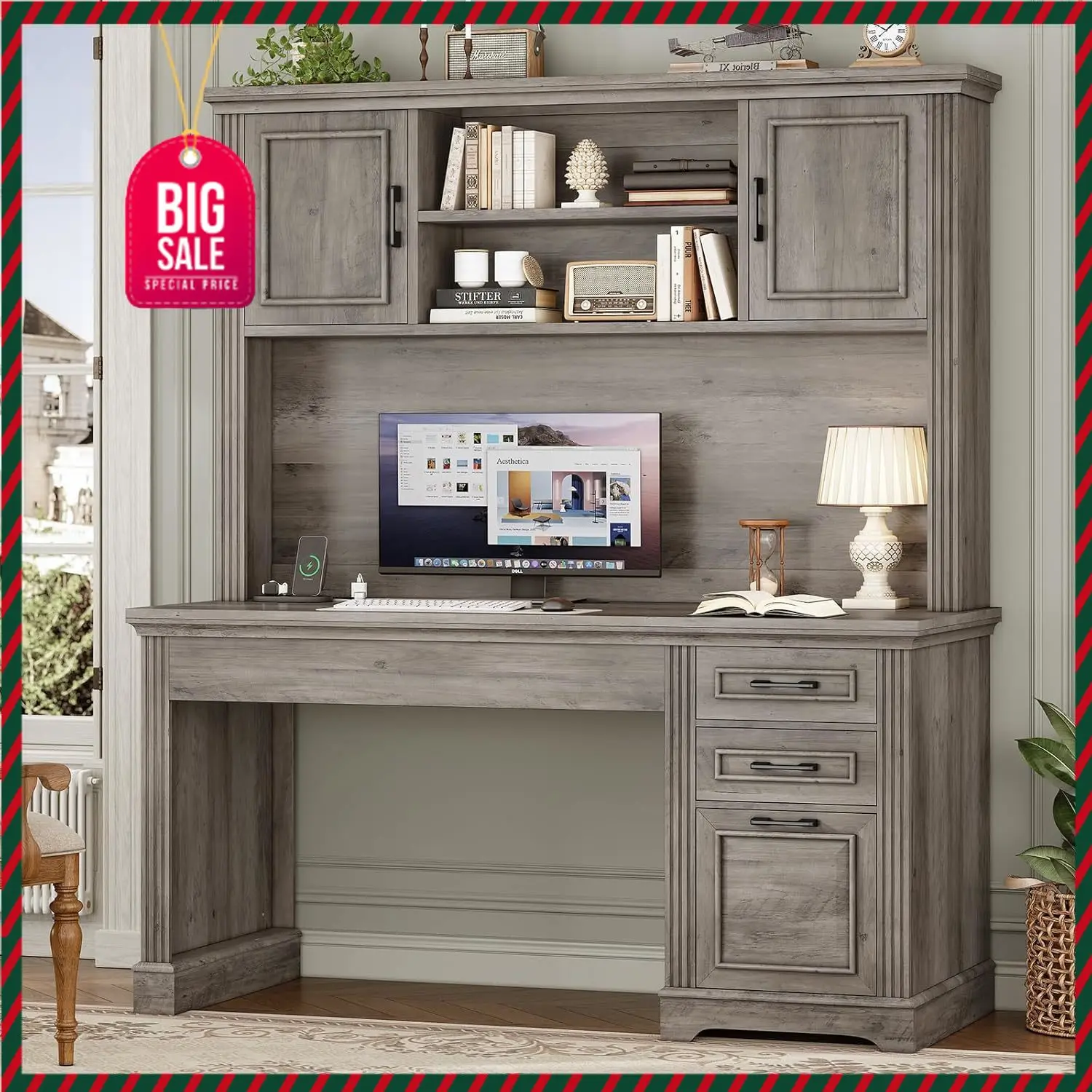 

BestsellerBestsellerBestsellerOffice Desk with 3 Drawers, 47.2" Executive Computer Desk with Storage Drawers and Hutch Cabinet,