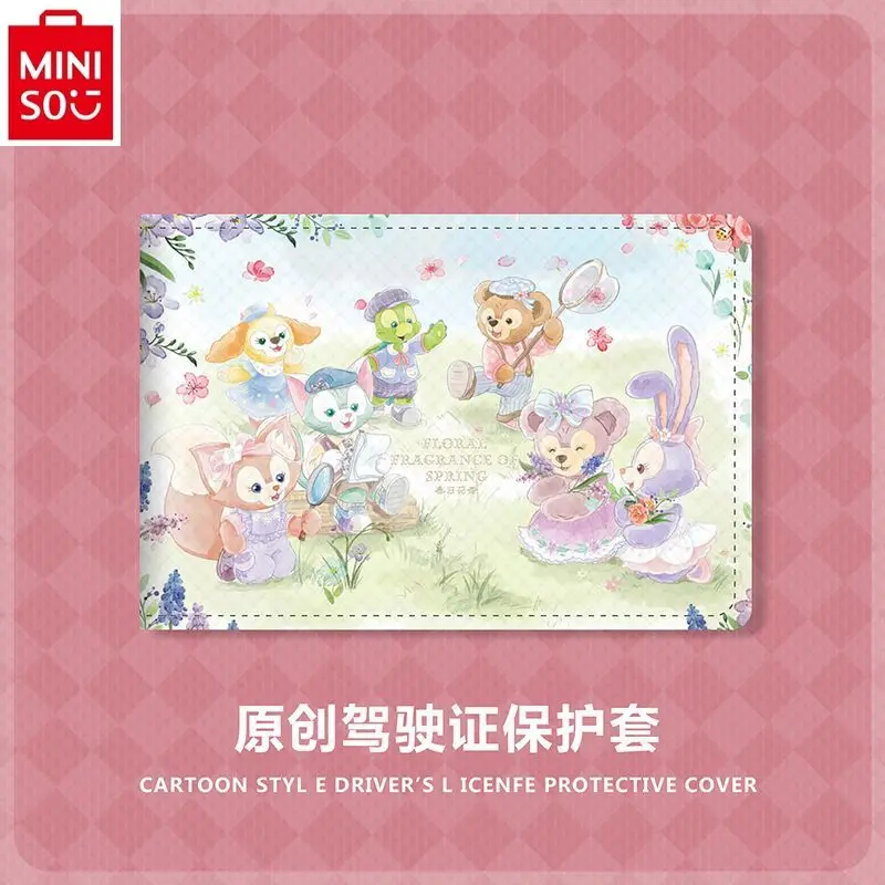 MINISO Disney funda protectora de cuero con estampado de oso Duffy, bolsa de almacenamiento, dibujos animados, licencia de conducir