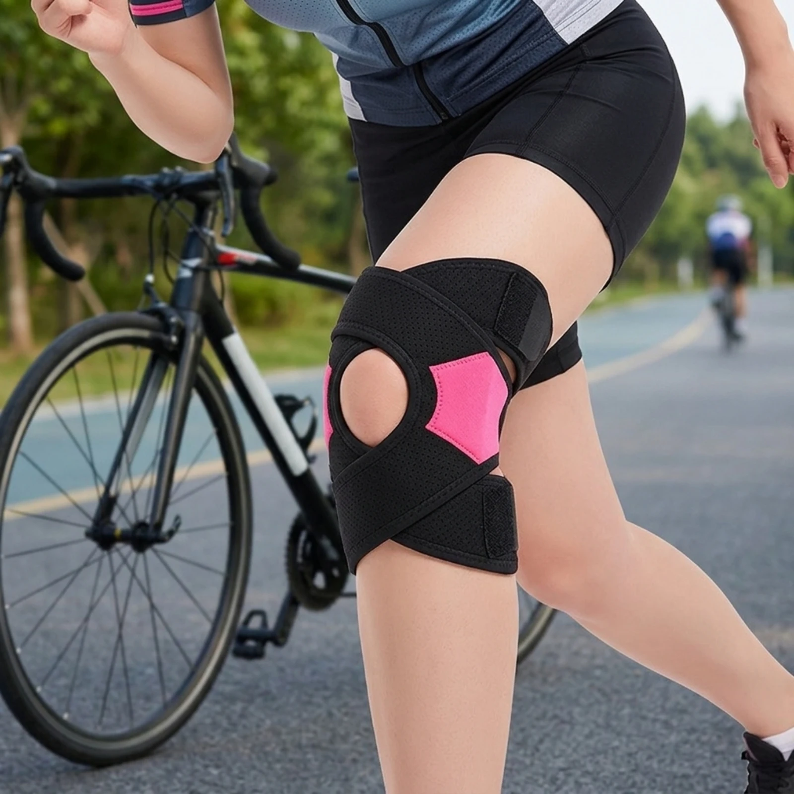 Knee Brace with Side Stabilizers One-Size Knee Support Wrap Secure Fit Low-Profile for Athletes, Sports, Daily Activity