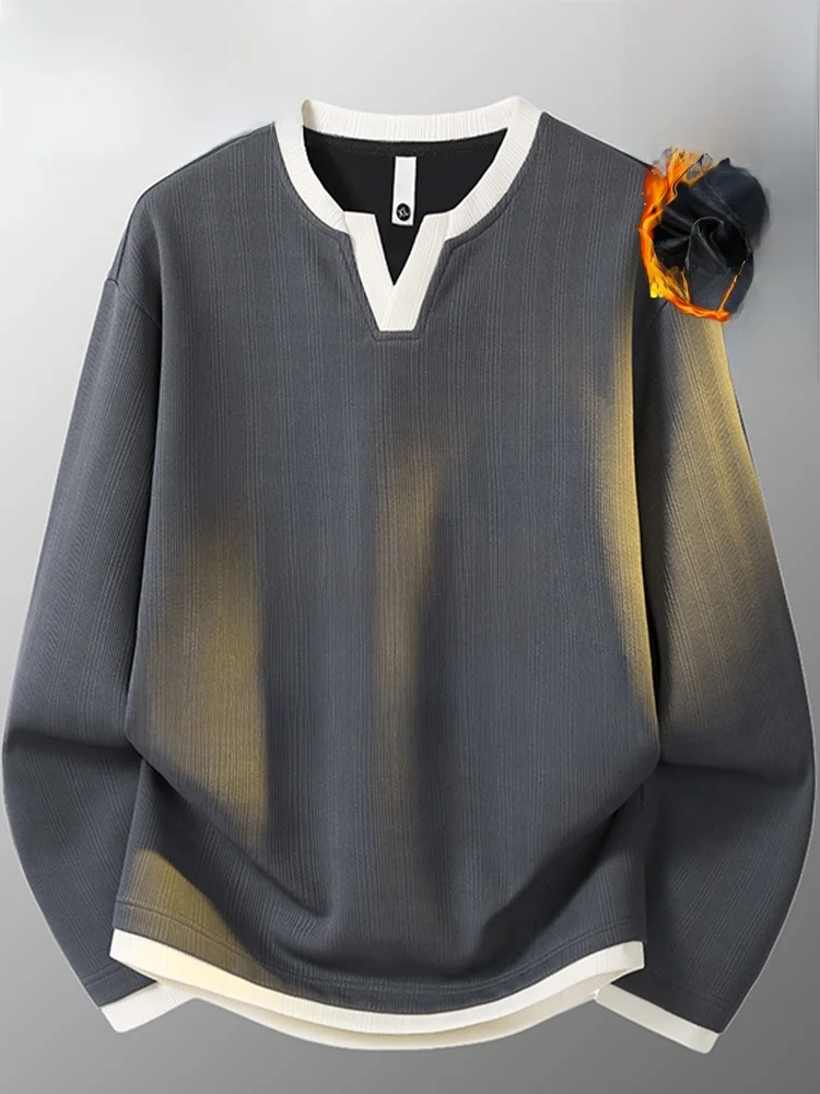 

Мужская толстовка MoChao большого размера с V-образным вырезом, осенне-зимняя, новая, утепленная, свободного кроя, теплая, с длинным рукавом, повседневная одежда