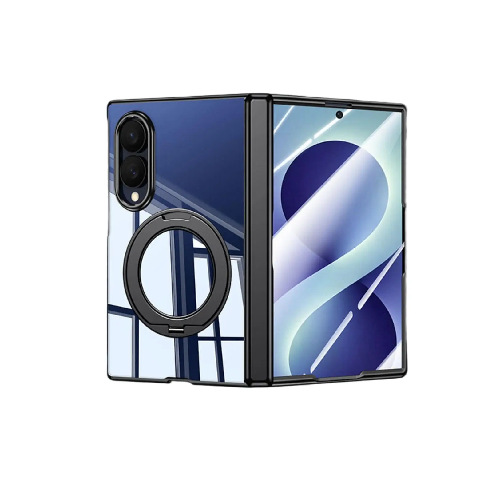 Clear Case for Samsung Galaxy Z Fold 8/Ultra Thin Full Wrapped Hinge, Rotatable Ring Stand, Tempered Glass, Electroplated