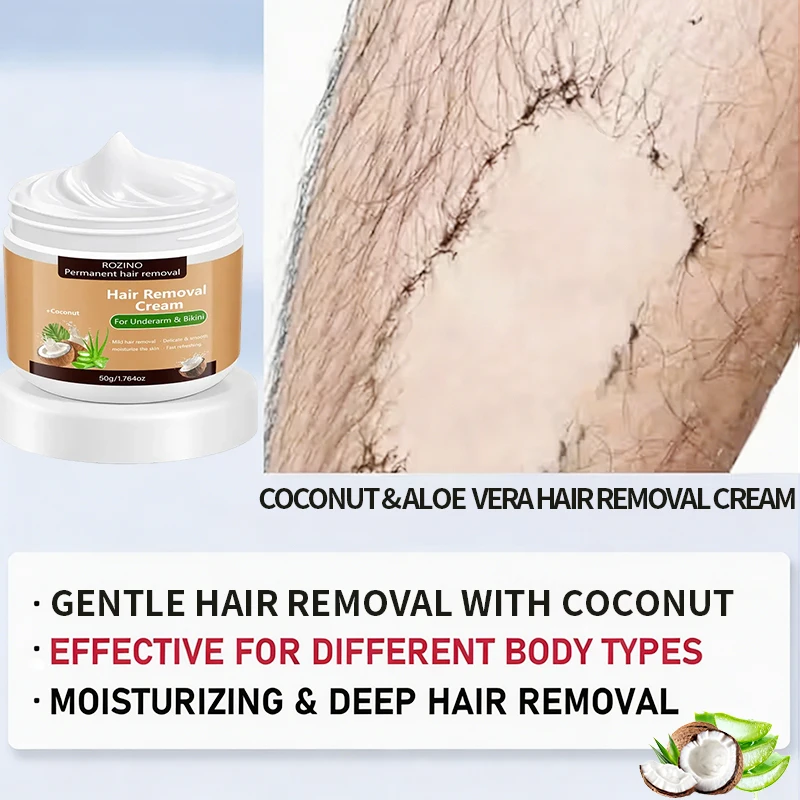 50G/100G/150G Kokosnuss Semi-Permanente Haarentfernungscreme, einmal anwenden, langanhaltende Glätte für 6 Monate, erfrischende und schnelle Haarentfernung, Haarentfernungscreme für Frauen, Haarentfernungscreme für Männer, einfache Haarentfernung, sofortige Entfernung, glatte Oberfläche ohne schwarze Flecken, reisefreundlich, geeignet für die Haarentfernung im Gesicht, an den Lippen, in den Achseln, an den Beinen, an den Armen und in den Intimbereichen sowie für die Haarentfernung am ganzen Körper. – Detail 3