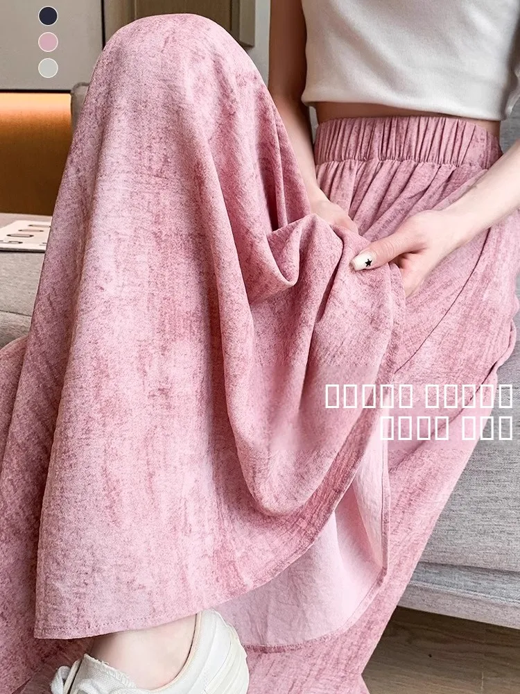 

Легкие летние женские брюки-кюлоты из ледяного шелка с высокой талией, свободного кроя, в корейском стиле, для повседневной носки