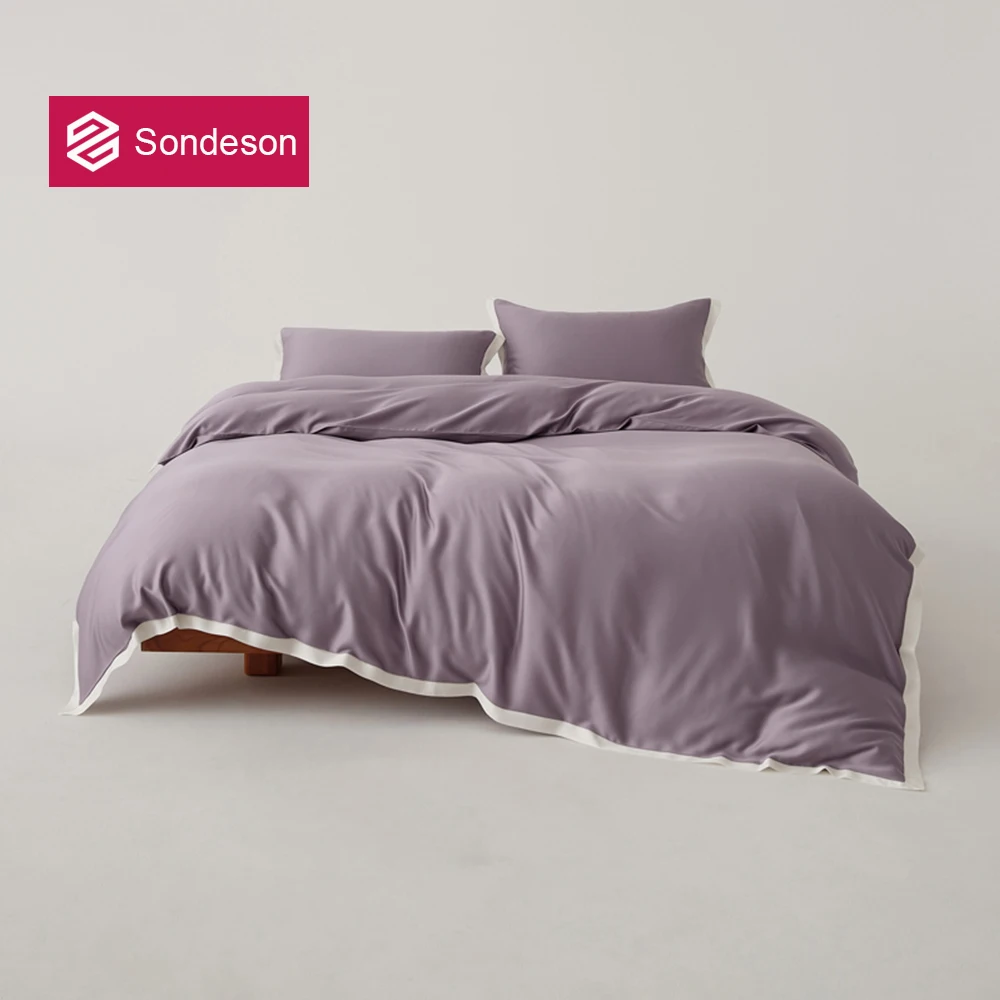 

Sondeson Luxury 100% Mulberry Silk Bedding Set Purple Soft Breathable Cooling Duvet Cover Flat Sheet Pillowcases Twin Queen King
