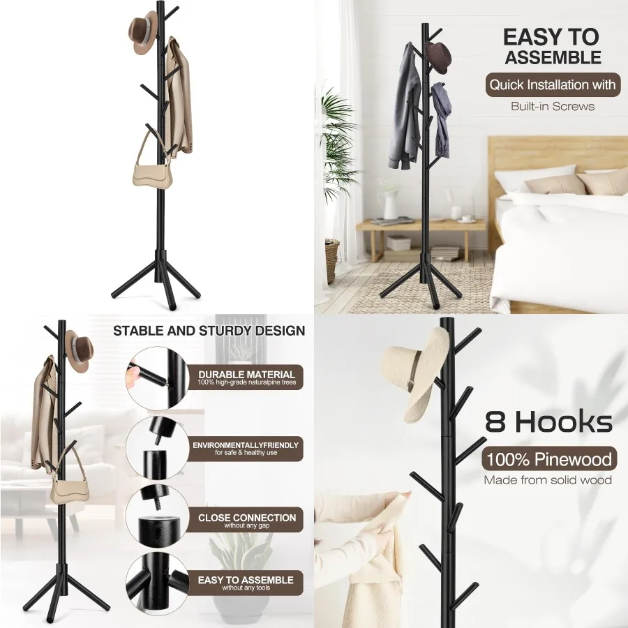 

Отдельно стоящая вешалка с 8 крючками и 3 регулируемыми наборами по высоте идеально подходит для спальни, прихожей, входа и офисов.