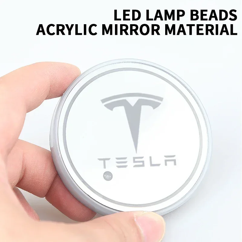 Car Colorful Led Atmosphere Light Cup Luminous Coaster Holder For Tesla Model 3 S X Y Style Roadster Invader Coil Mod WYE K80