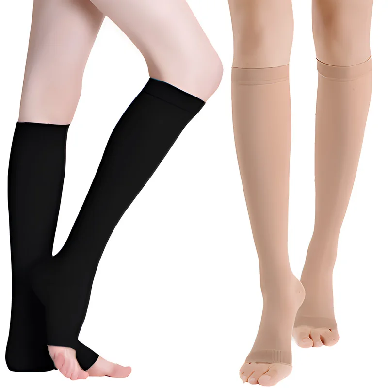 

1 пара компрессионных чулок унисекс для икр, предотвращающих варикозное расширение вен, эластичные гольфы с открытым носком под давлением