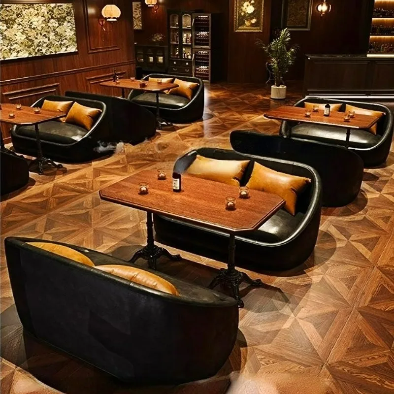 

Retro Bar Whiskey Booth Leisure Clear Western Restaurant Cafe Table and Chair Leather Art Sofa