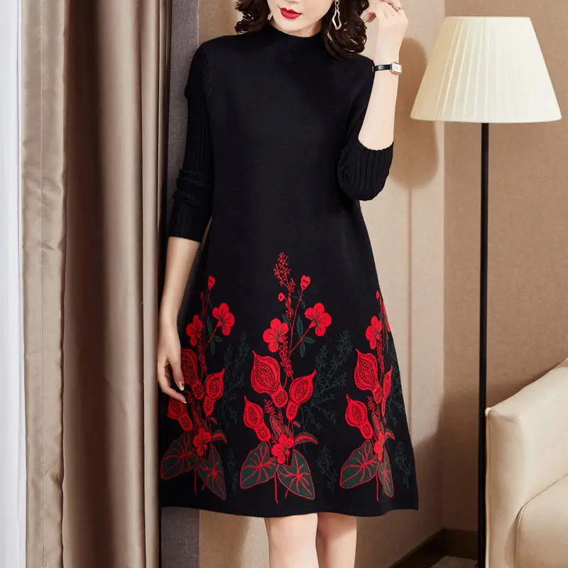 Robe surdimensionnée pour femme, pull à col mi-haut, imprimé vintage, pull femme, vêtements astronomiques épais, bureau, dame, nouveau, 2022