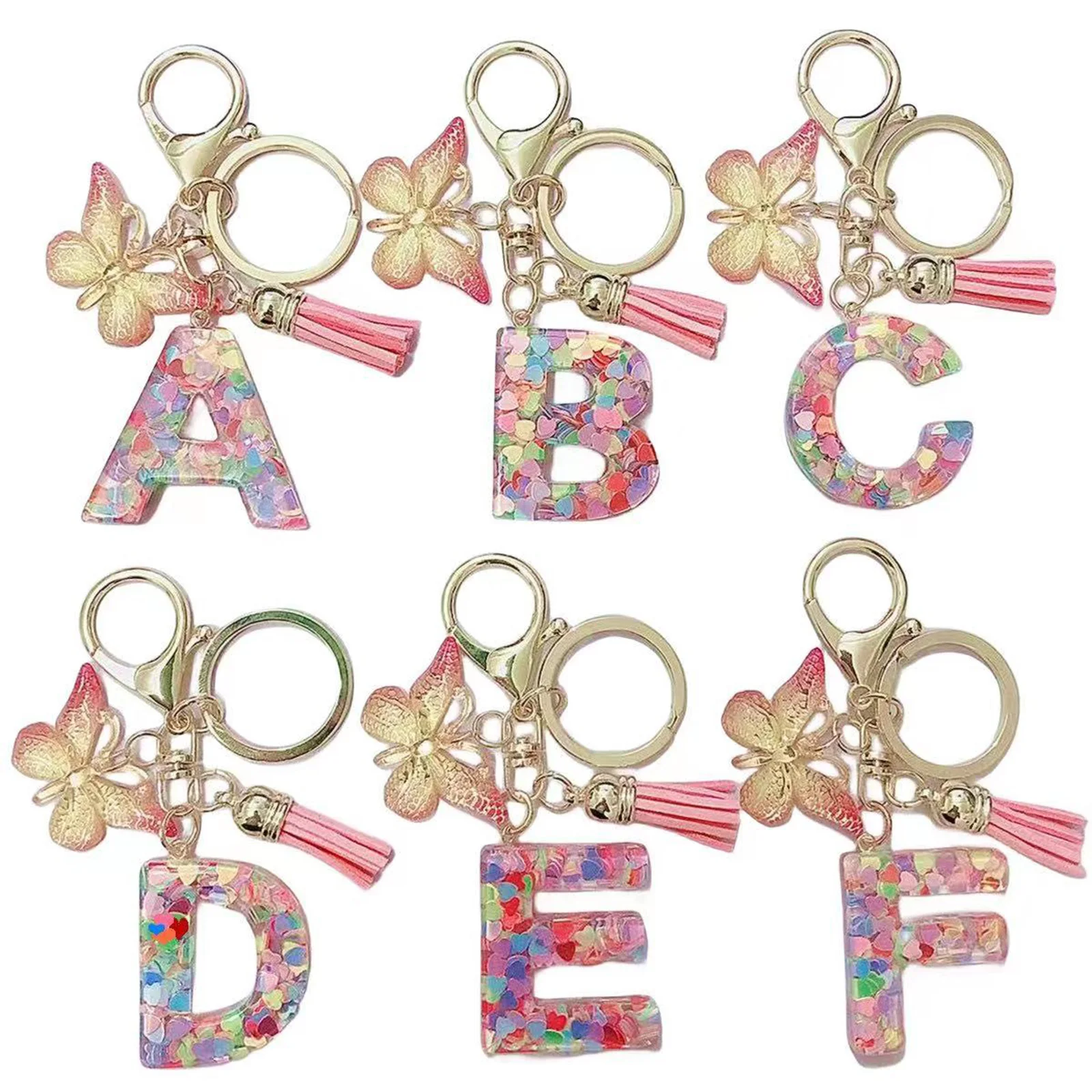 Resin Stylish Capital Letter Keychain Bag Accessory Pink Butterfly Animal Initial Alphabet " A-Z " Pendant Keyring Birthday Gift