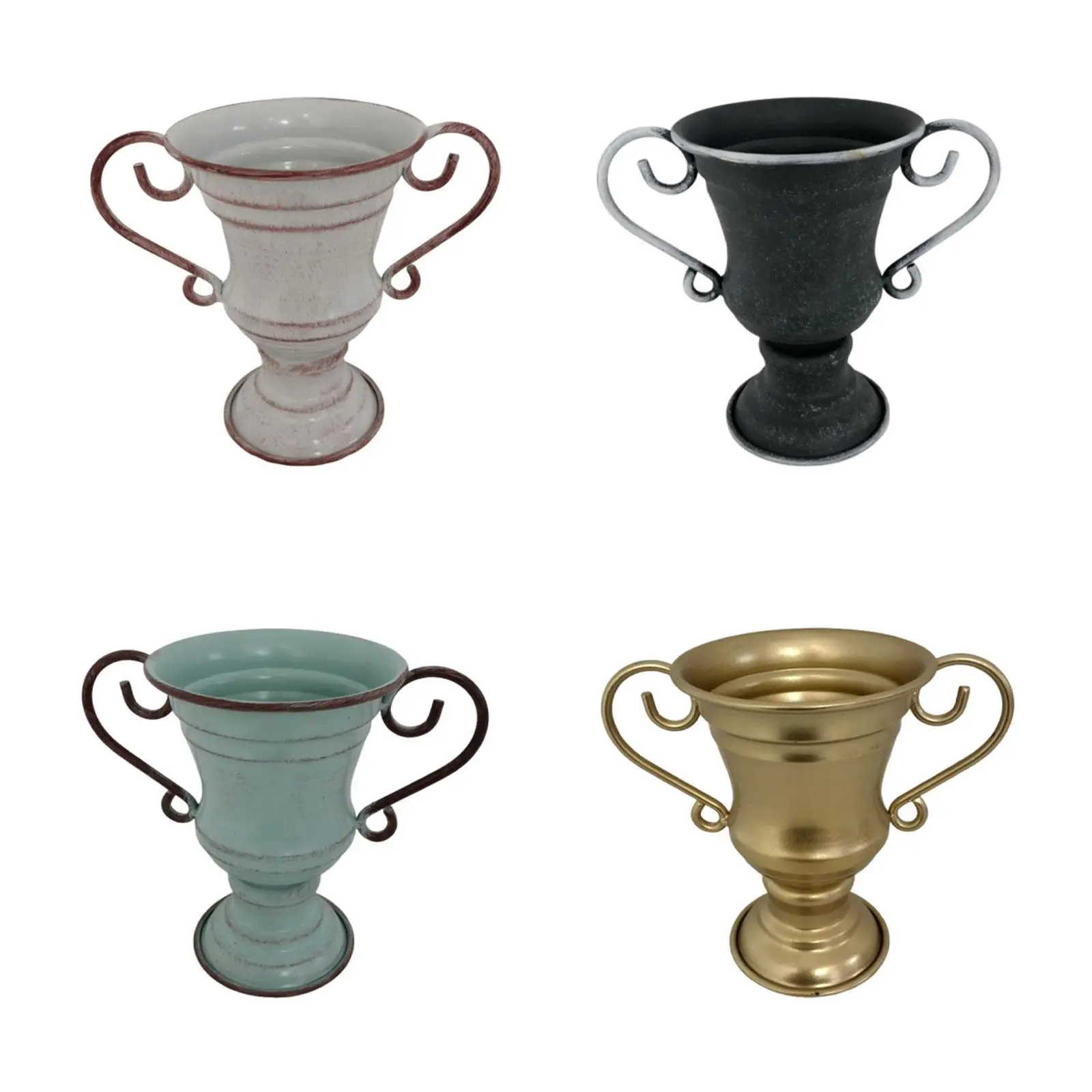 Vintage Trophy Flower Pot Craft Flowerpot Creative Durability Plant Container Metal Flower Planter for Bedroom Tabletop Garden